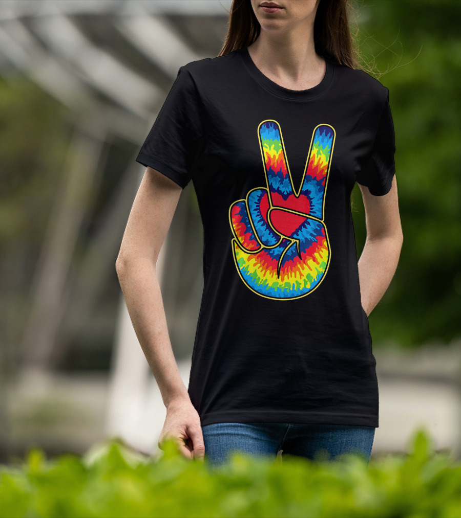 Colorful Tie Dye Peace Sign Hand T-Shirt