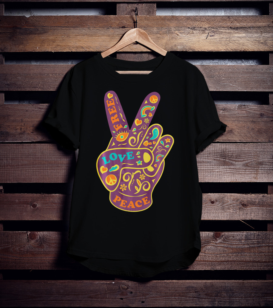 Free Love Peace Bohemian Boho Chic Peace Sign Hand T-Shirt