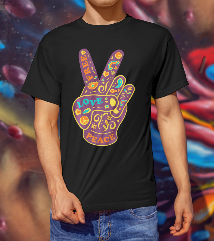 Free Love Peace Bohemian Boho Chic Peace Sign Hand T-Shirt