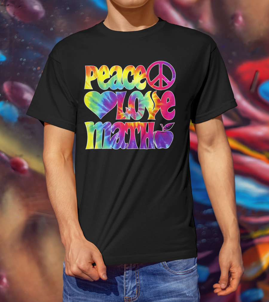 Peace Love Math Teacher Tie-Dye Symbols T-Shirt