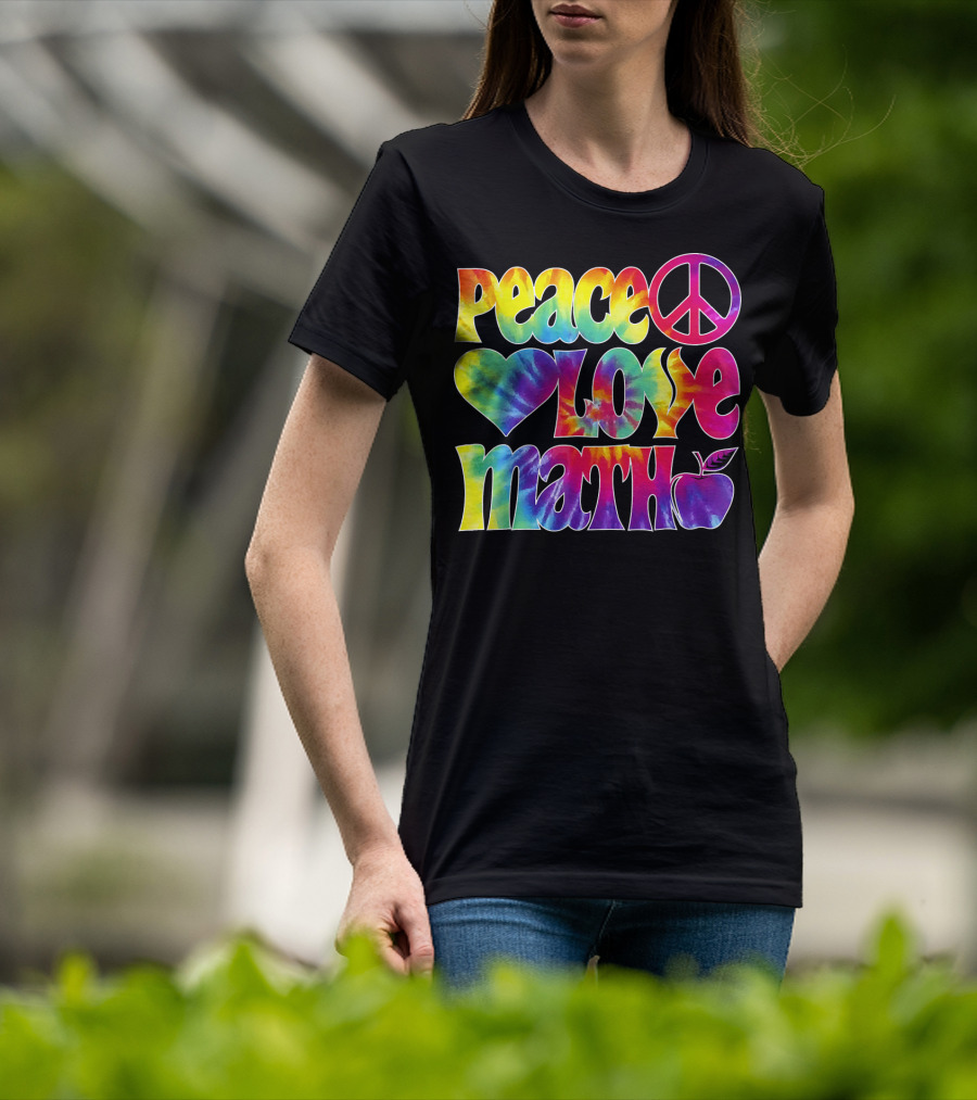 Peace Love Math Teacher Tie-Dye Symbols T-Shirt