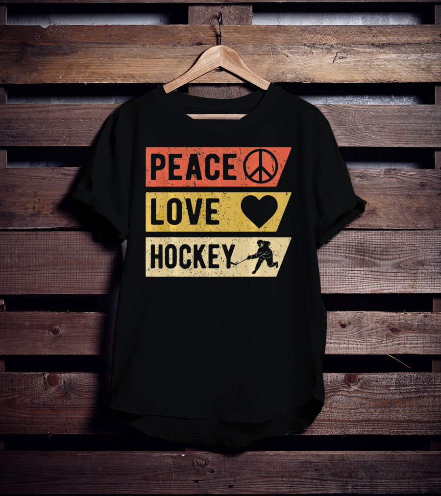 Peace Love Hockey Vintage Sports Lover T-Shirt