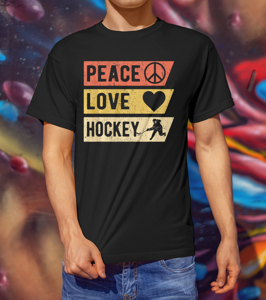 Peace Love Hockey Vintage Sports Lover T-Shirt