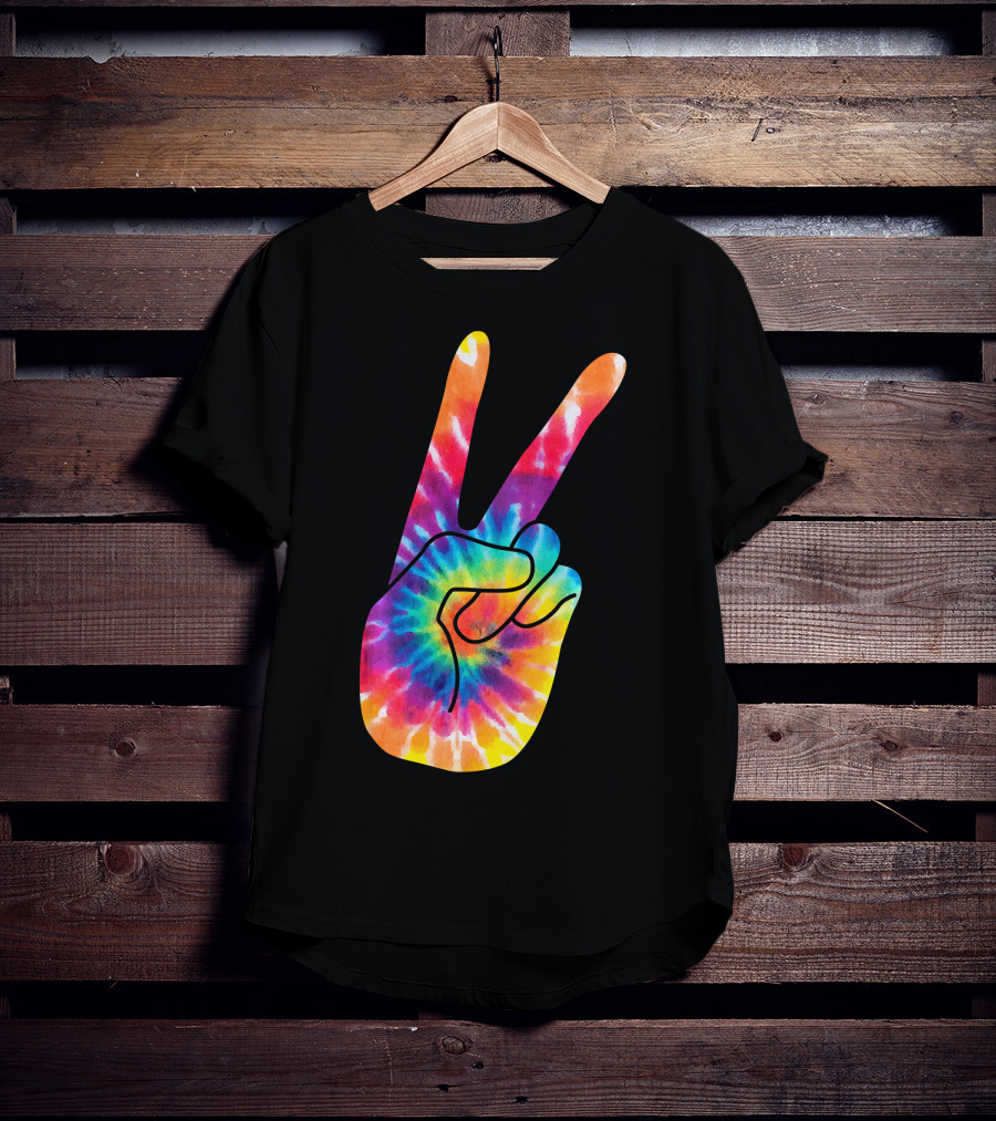 World Peace Tie-Dye V Hand Sign 60s 70s Retro T-Shirt