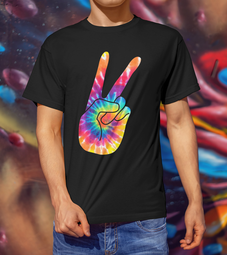 World Peace Tie-Dye V Hand Sign 60s 70s Retro T-Shirt