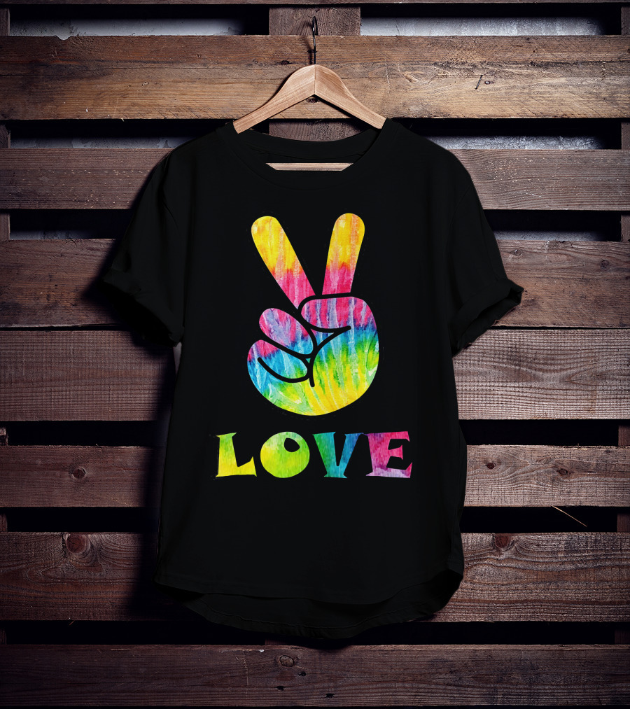 Love Tye Dye Peace Sign Rainbow Hand T-Shirt