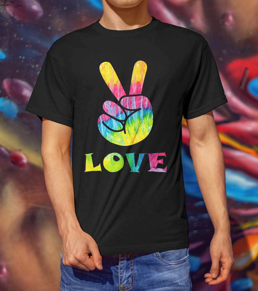 Love Tye Dye Peace Sign Rainbow Hand T-Shirt