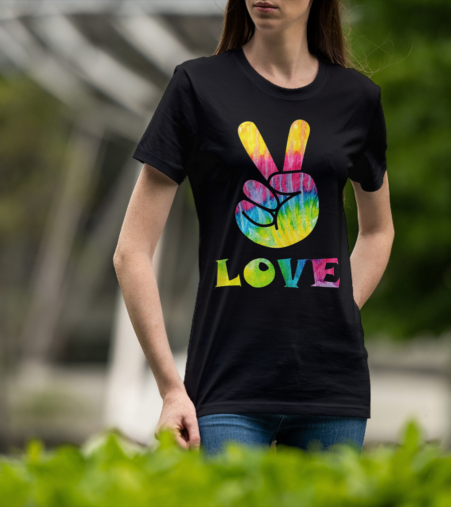 Love Tye Dye Peace Sign Rainbow Hand T-Shirt