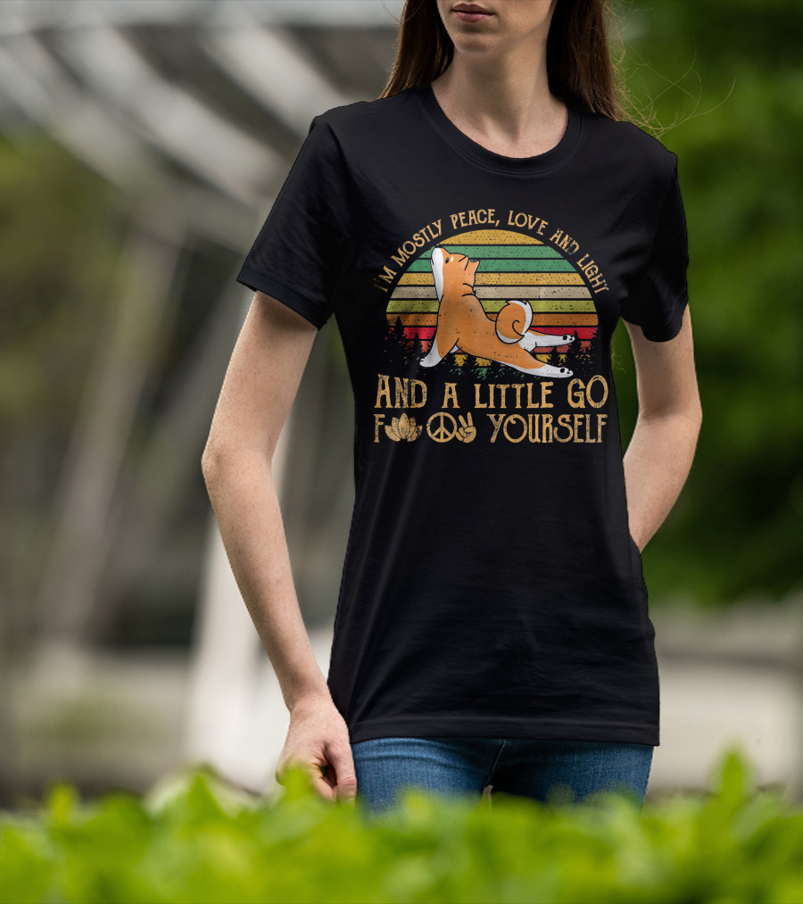 I'm Mostly Peace Love Light Shiba Inu Dog And A Little Go F Yourself Peace Sign T-Shirt