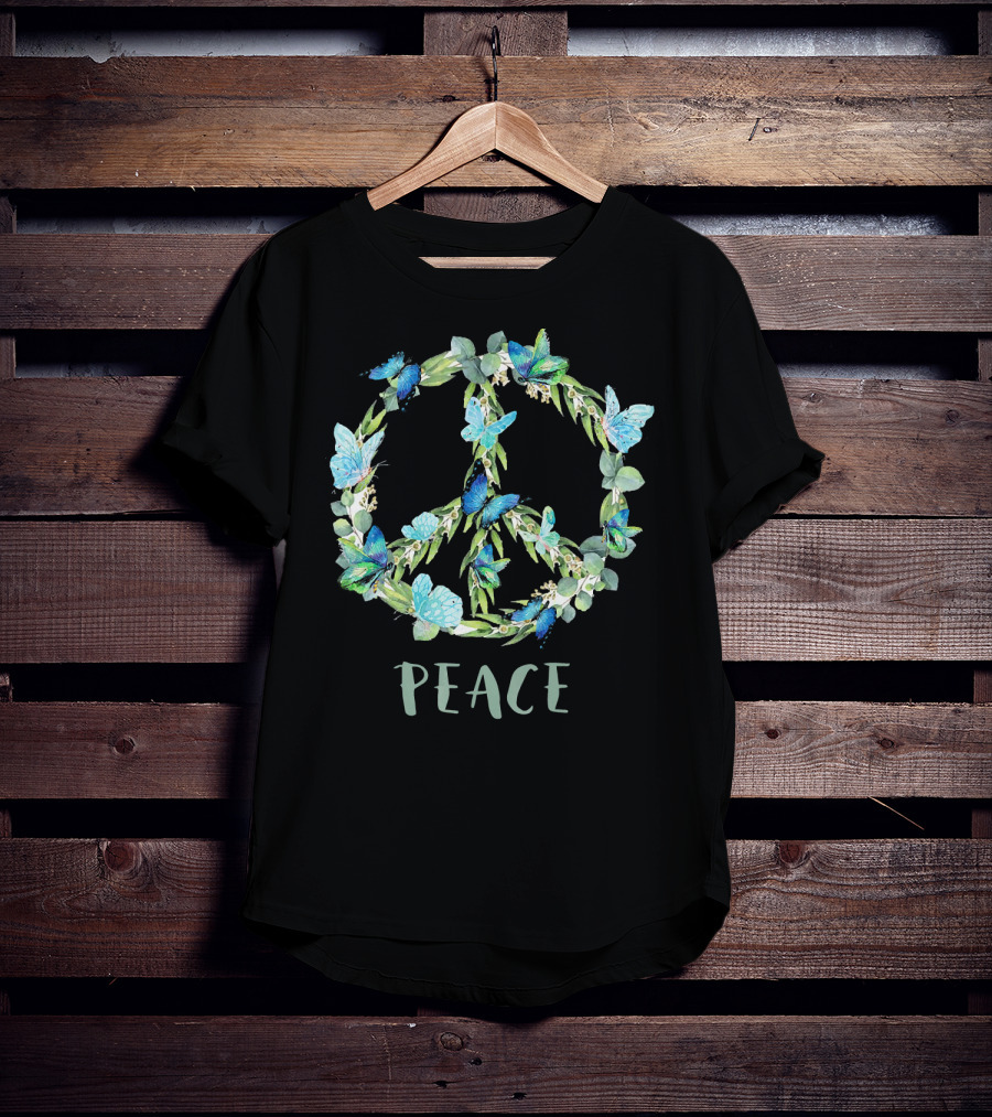 Peace Let It Be Antisocial Butterfly Floral Peace Sign With Butterflies T-Shirt