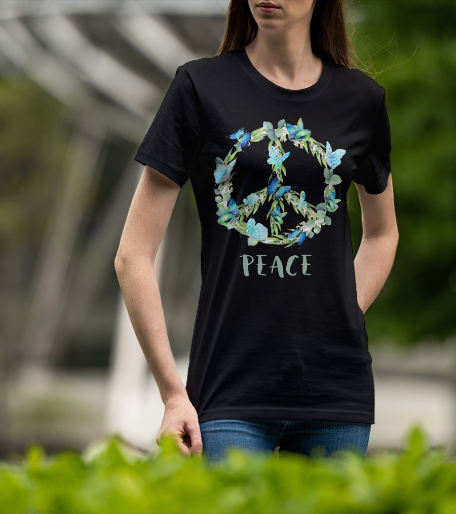 Peace Let It Be Antisocial Butterfly Floral Peace Sign With Butterflies T-Shirt