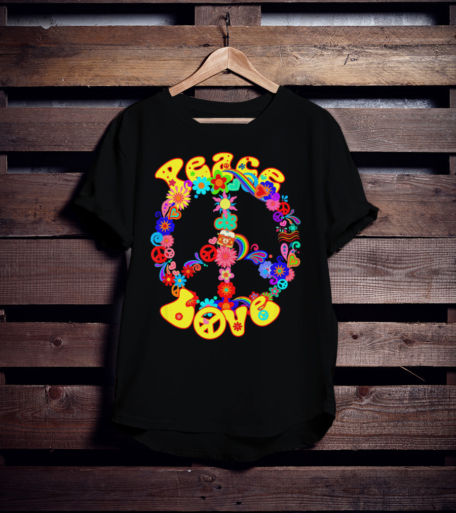 Peace Love Hippie Peace Sign Groovy 60s 70s Flower Power T-Shirt