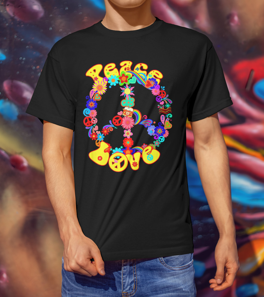 Peace Love Hippie Peace Sign Groovy 60s 70s Flower Power T-Shirt