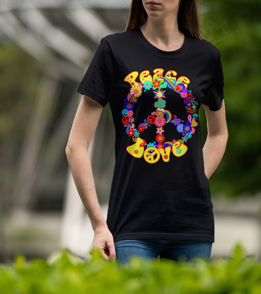 Peace Love Hippie Peace Sign Groovy 60s 70s Flower Power T-Shirt