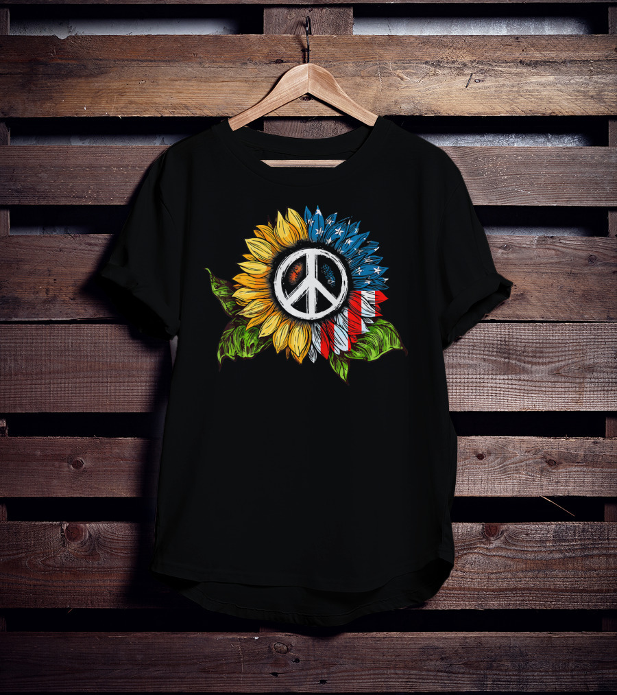 Sunflower Peace Sign American Flag T-Shirt