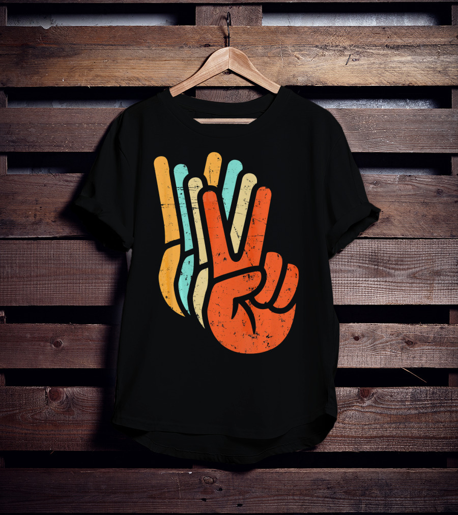 Retro Vintage Multicolor Peace Sign Hand T-Shirt