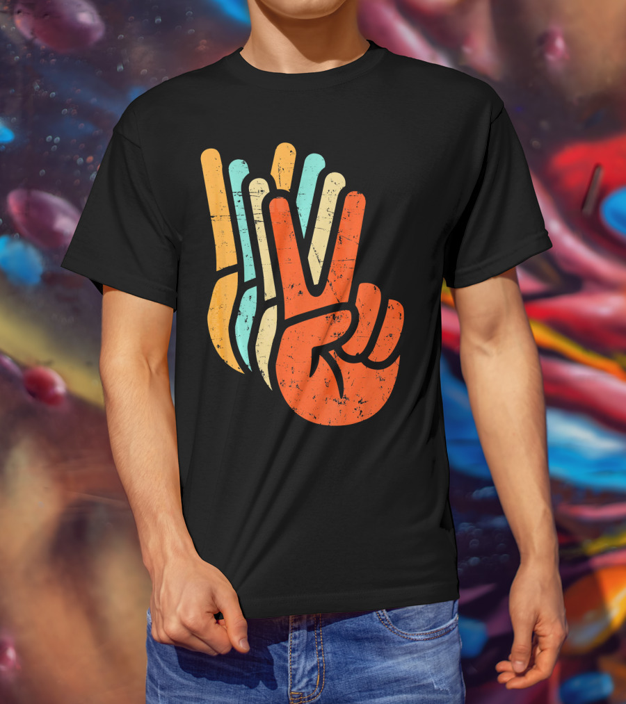 Retro Vintage Multicolor Peace Sign Hand T-Shirt