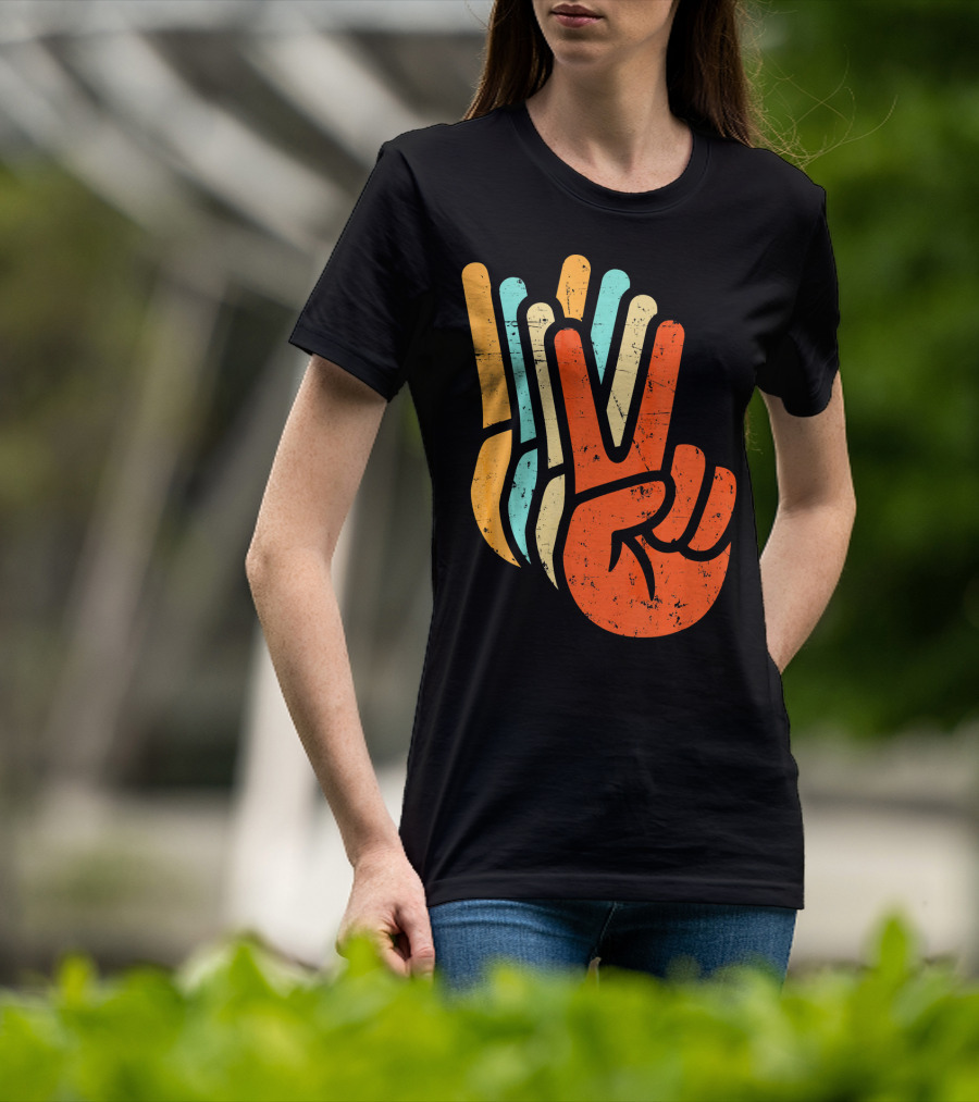 Retro Vintage Multicolor Peace Sign Hand T-Shirt