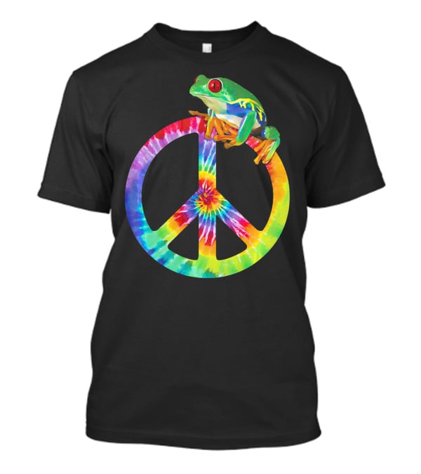 Tie Dye Tree Frog On Peace Sign T-Shirt