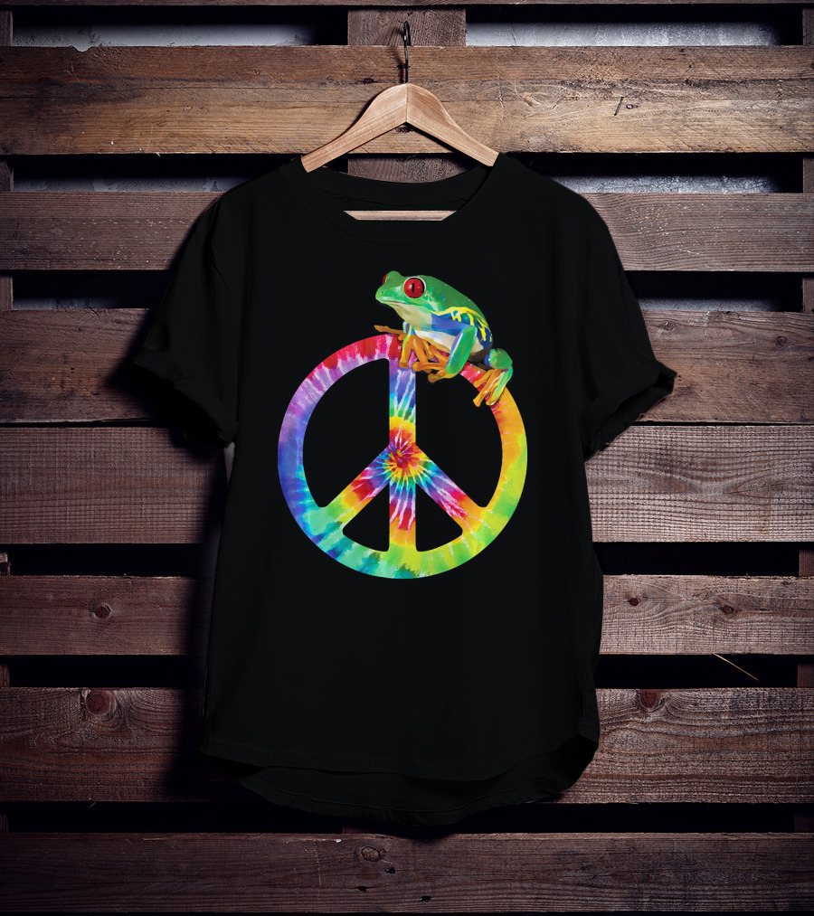 Tie Dye Tree Frog On Peace Sign T-Shirt