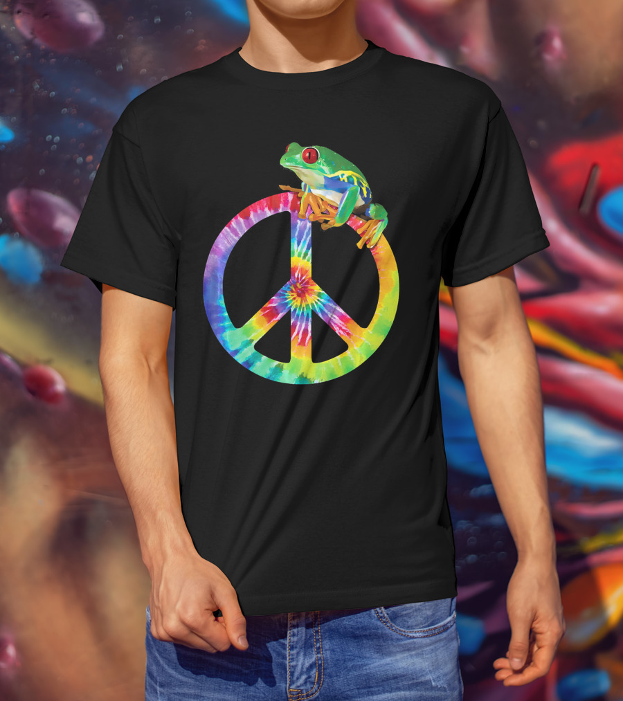 Tie Dye Tree Frog On Peace Sign T-Shirt