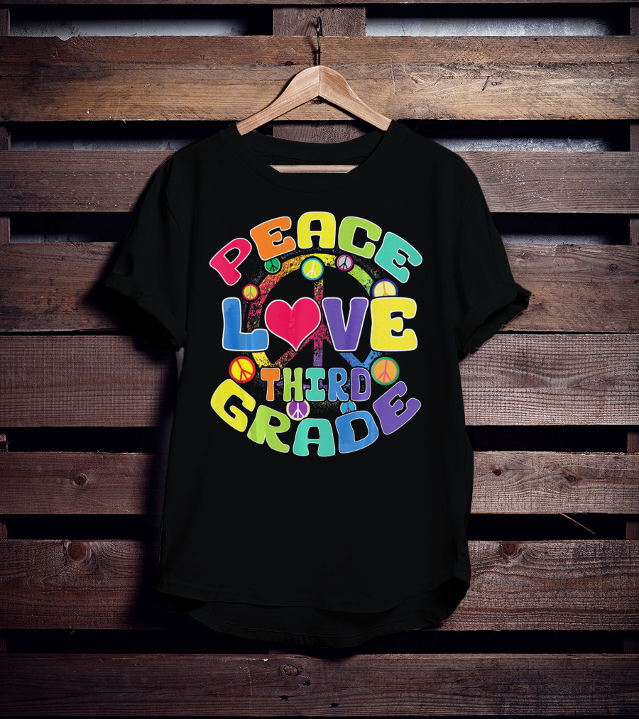 Peace Love Third Grade Back To School College Icons T-Shirt