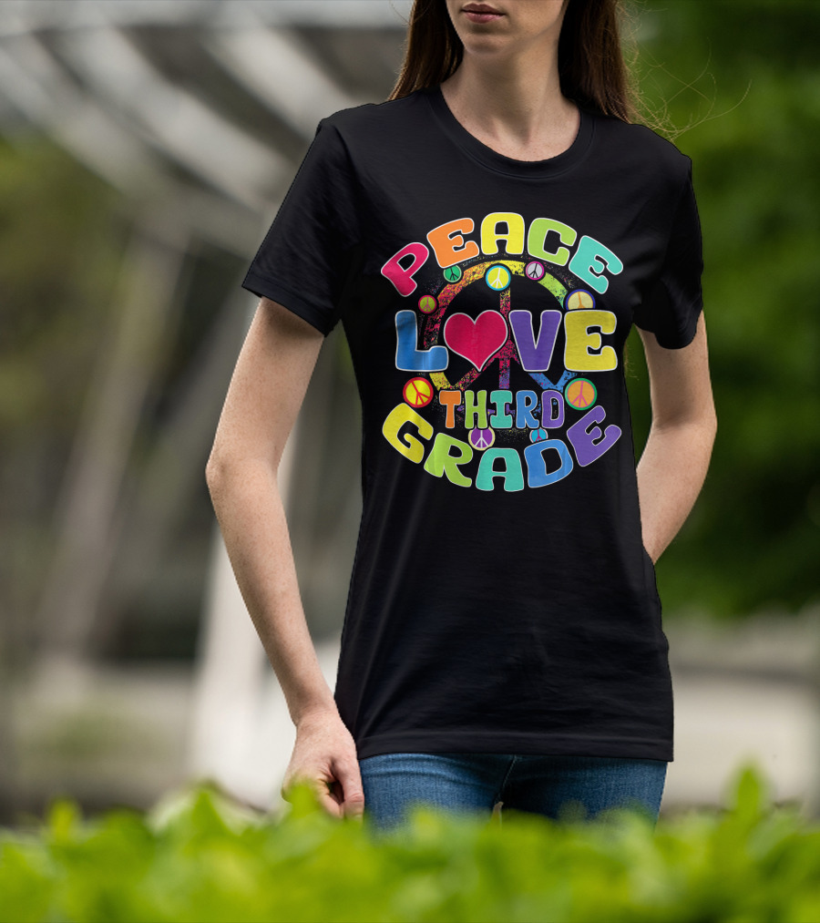 Peace Love Third Grade Back To School College Icons T-Shirt