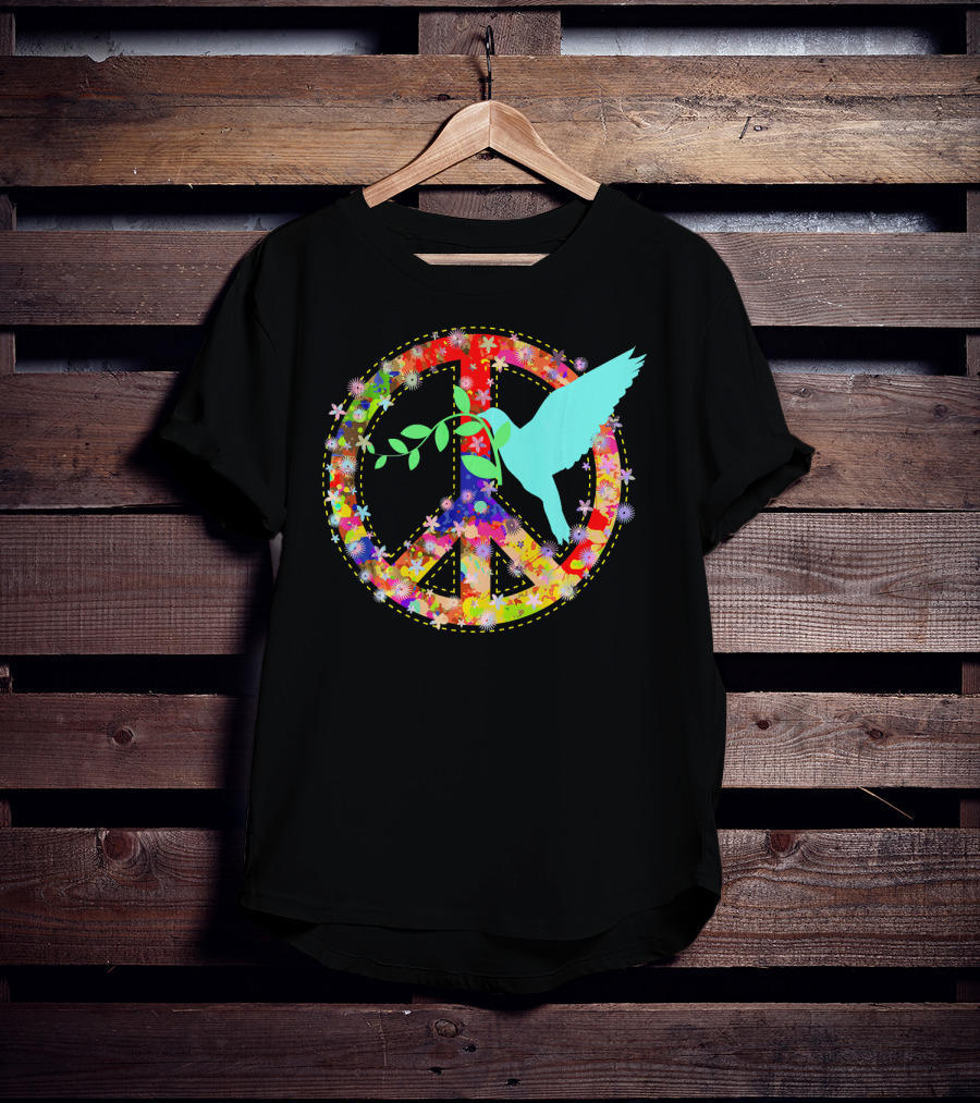 Hippie Peace Dove With Floral Peace Sign 60s 70s T-Shirt