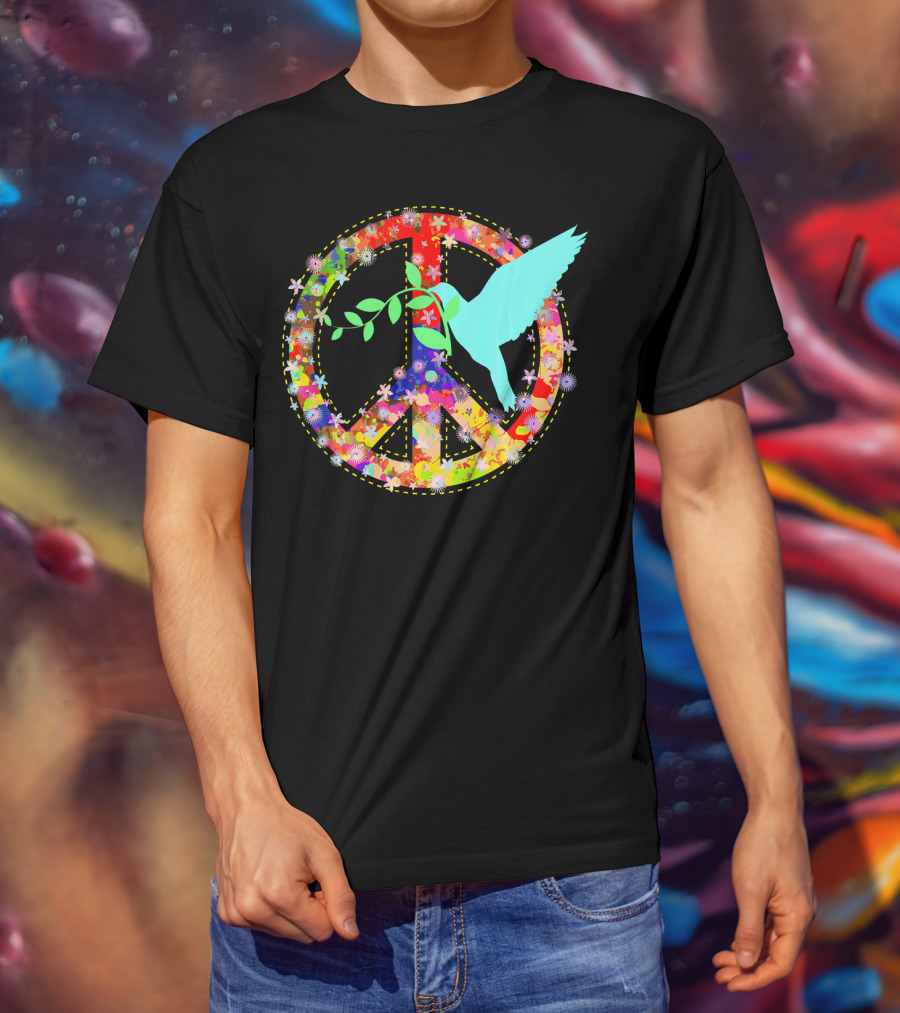 Hippie Peace Dove With Floral Peace Sign 60s 70s T-Shirt