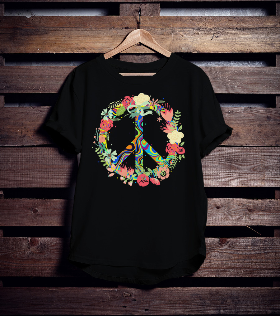 Peace Love Flowers Psychedelic Symbol 60s 70s T-Shirt