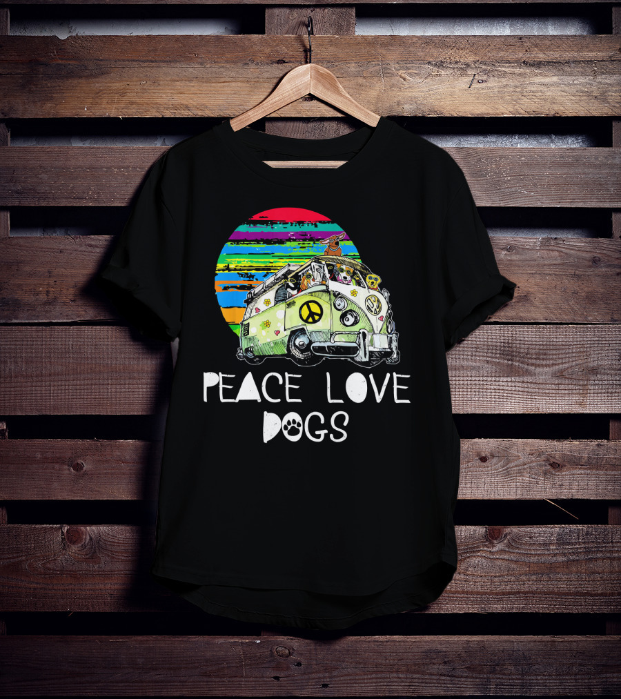 Peace Love Dogs Hippie Van Dog Lovers Vintage Peace Sign Retro Circle T-Shirt