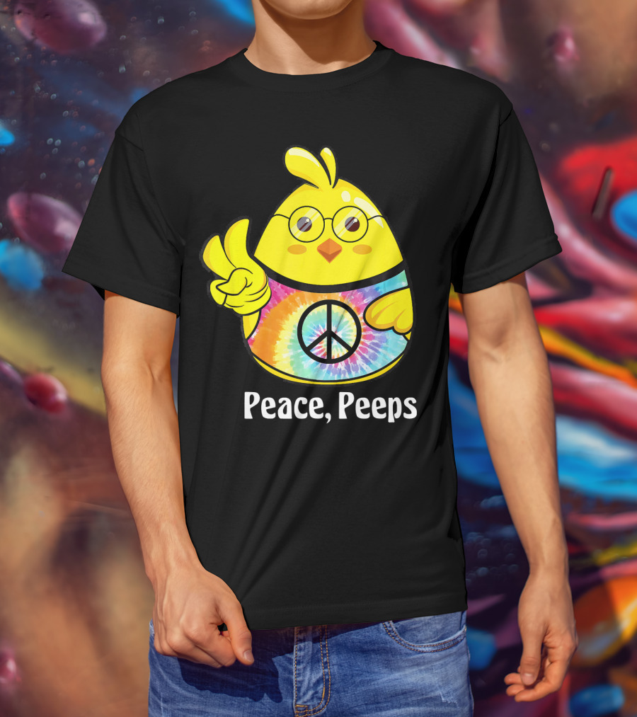 Peace Peeps Easter Tie Dye Chick With Glasses And Peace Sign T-Shirt