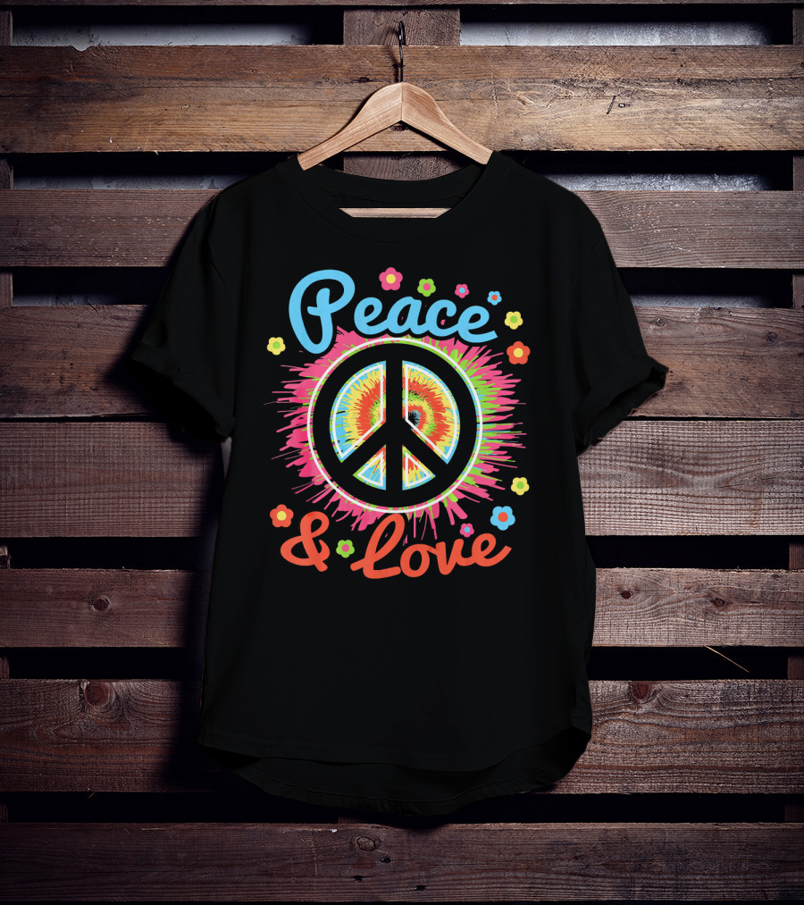 Peace And Love Tie-Dye Peace Sign With Colorful Flowers T-Shirt
