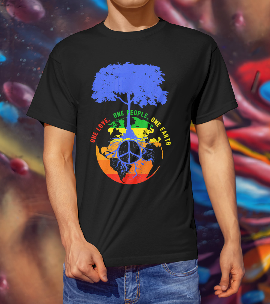 One Love One People One Earth Peace Tree Earth Day T-Shirt