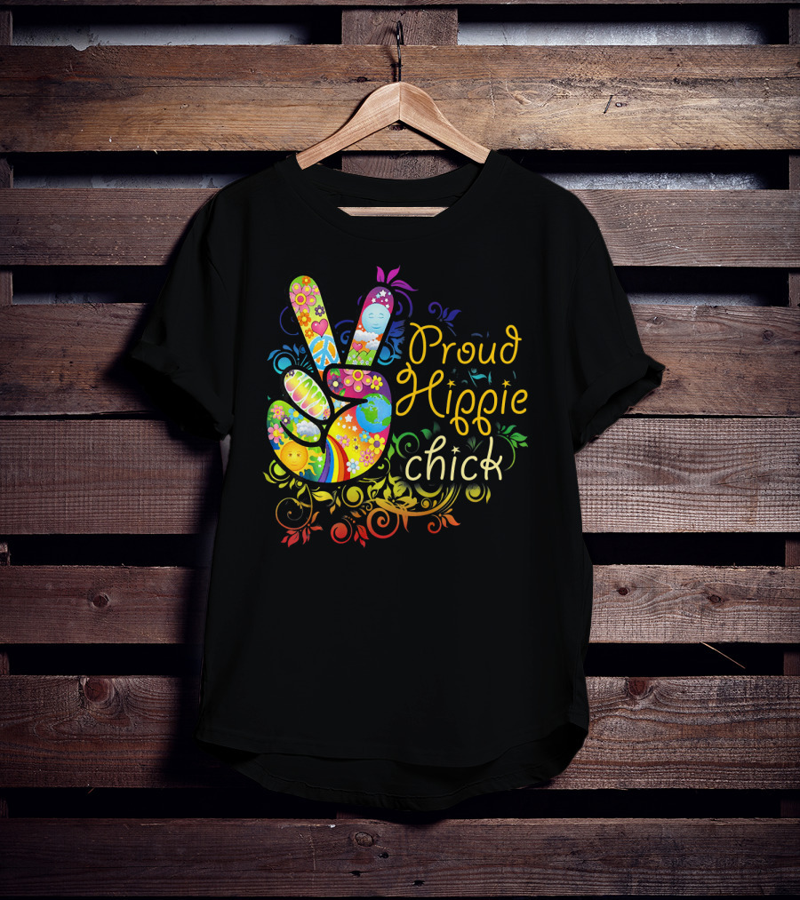 Proud Hippie Chick Peace Sign With Colorful Floral T-Shirt