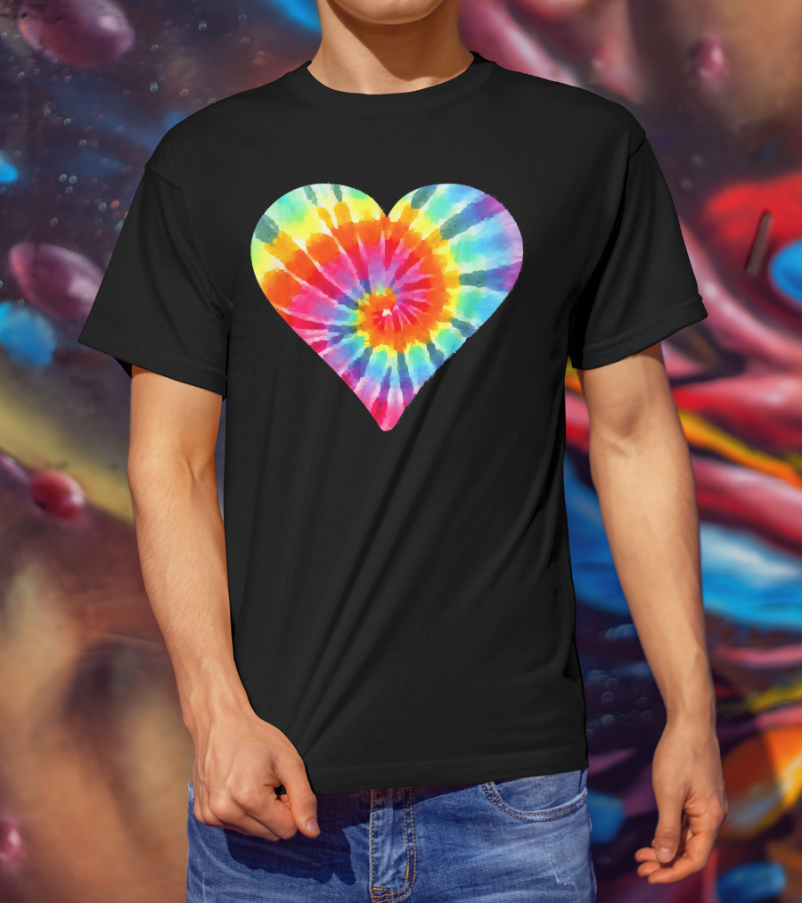 Tie Dye Hippie Heart Peace Spiral Rainbow Heart T-Shirt
