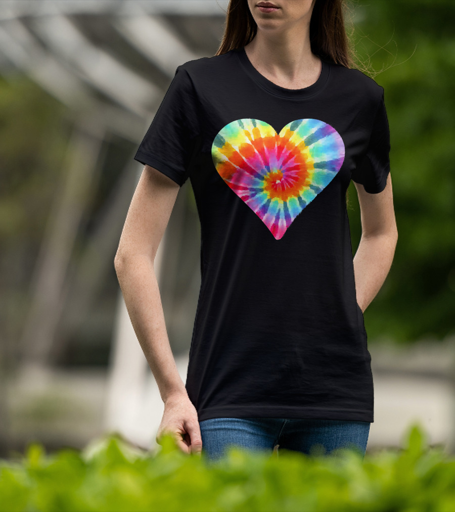 Tie Dye Hippie Heart Peace Spiral Rainbow Heart T-Shirt