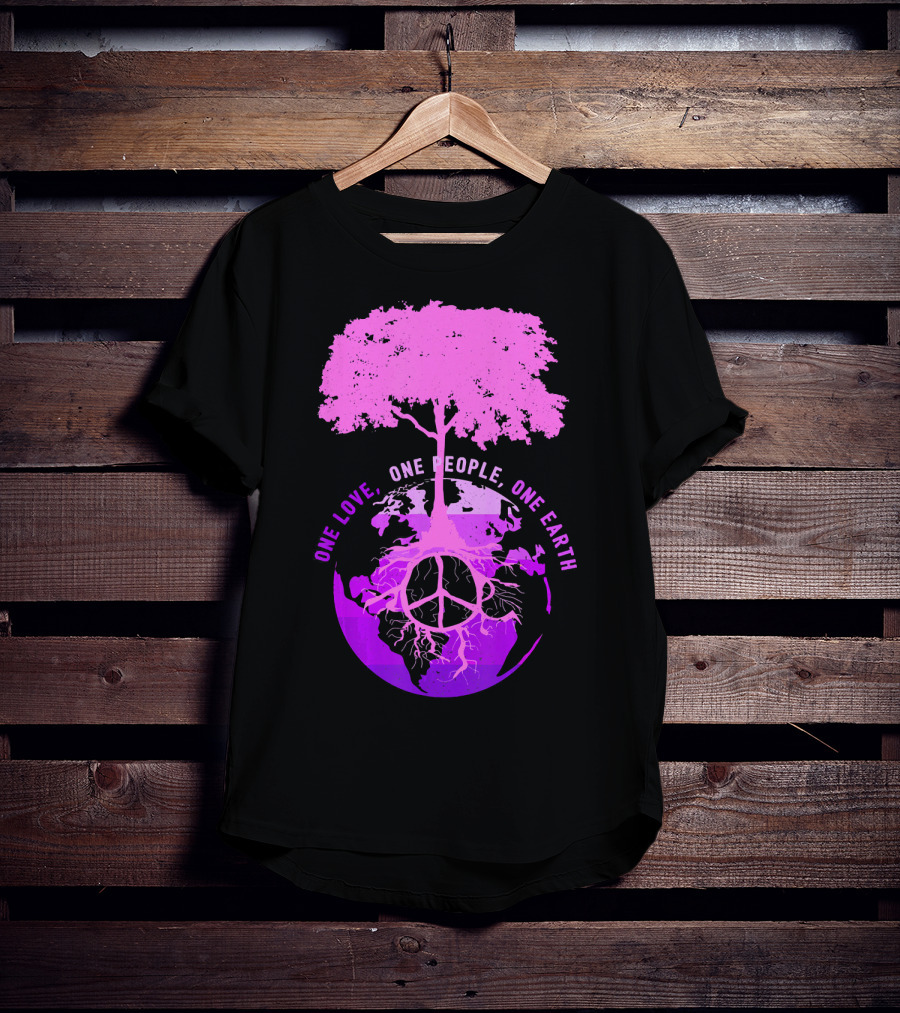 One Love One People One Earth Peace Sign Tree Earth Day T-Shirt
