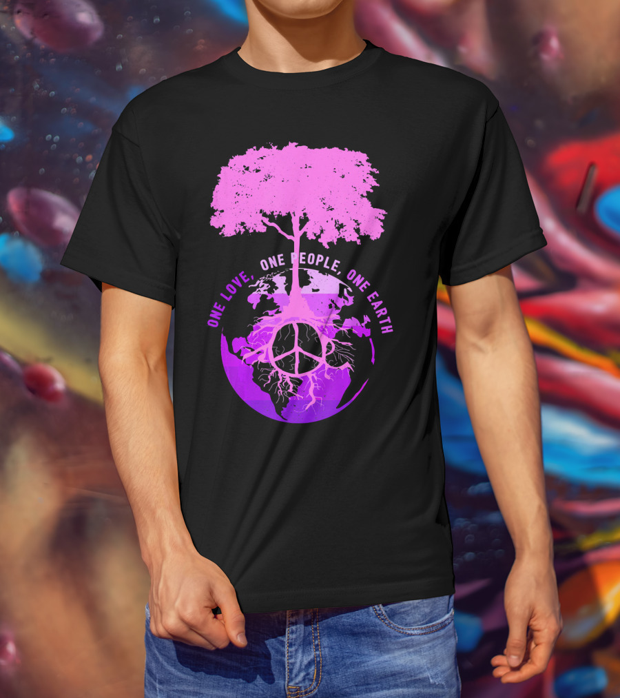 One Love One People One Earth Peace Sign Tree Earth Day T-Shirt