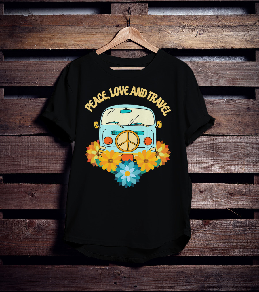 Peace Love And Travel Retro Hippie Van With Flowers T-Shirt