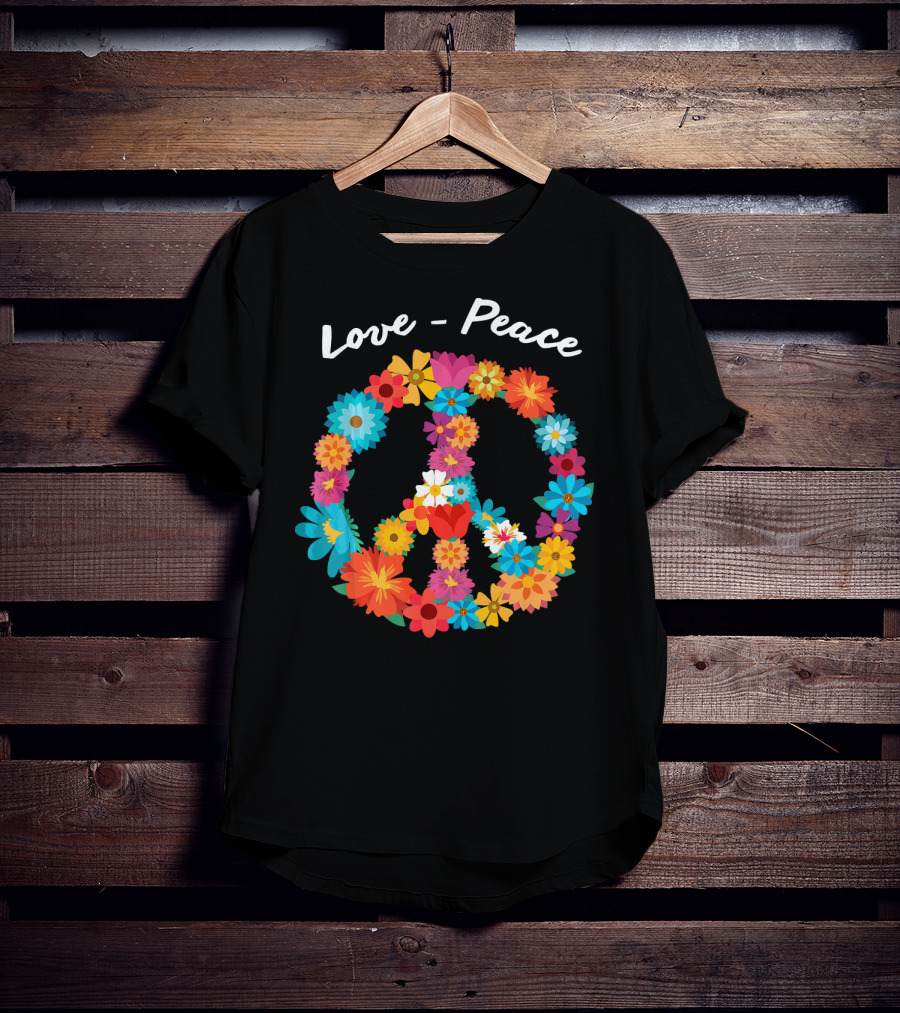 Retro Hippie Flower Power Peace Love 60s 70s Costume Tie T-Shirt