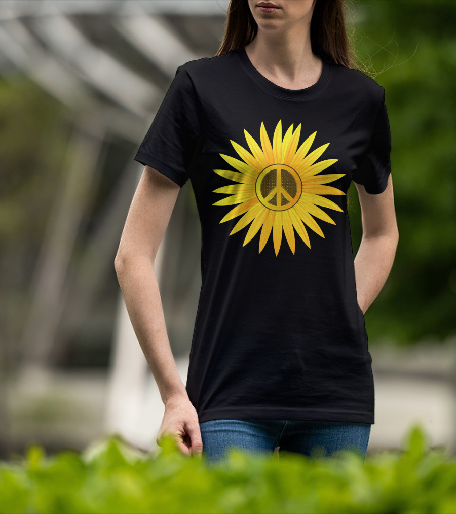 Peace Love Sunflower Cute Sun Hel Sunflower Peace T-Shirt