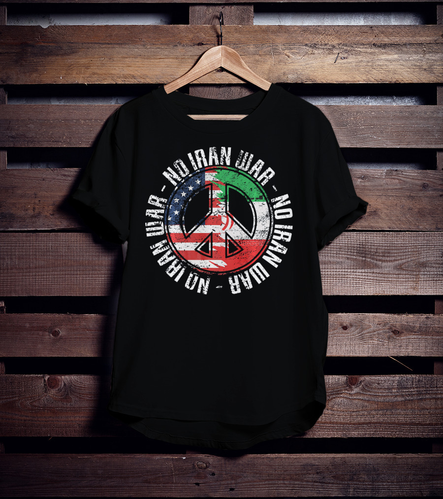 No Iran War Peace Symbol With American And Iranian Flags T-Shirt