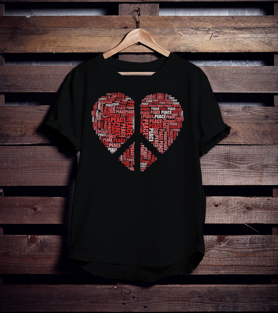 Peace Love Heart Shaped Peace Text T-Shirt