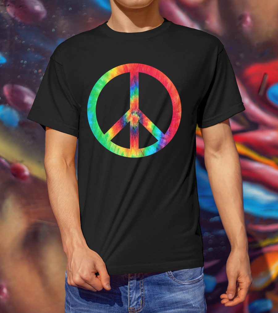 70s Hippie Tie Dye Peace Symbol Men T-Shirt