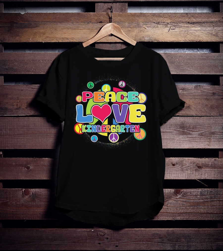 Peace Love Kindergarten Back To School Colorful Peace Signs T-Shirt