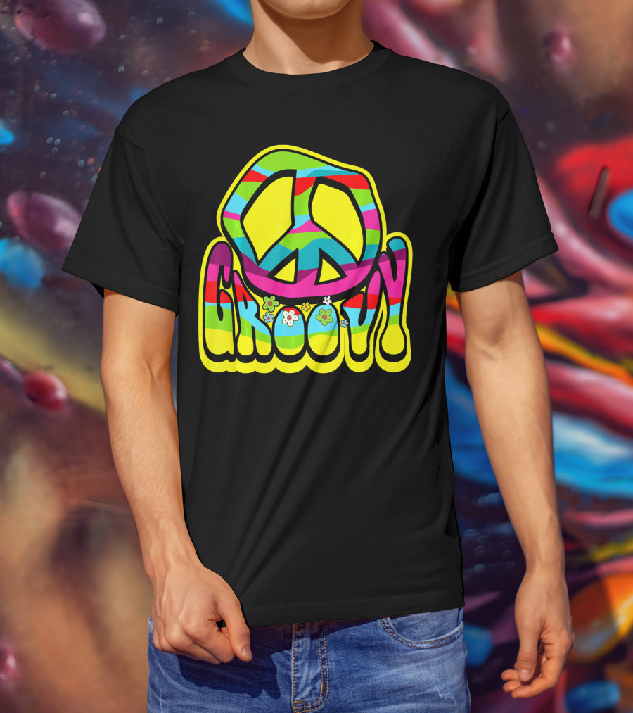 Groovy Colorful Peace Sign 60s 70s Hippie Vibes T-Shirt