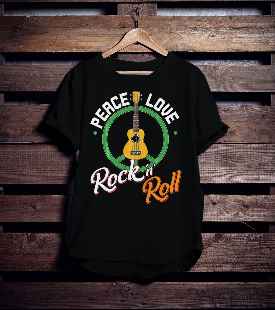 Peace Love Rock N Roll Anti War Ukulele Kindness T-Shirt