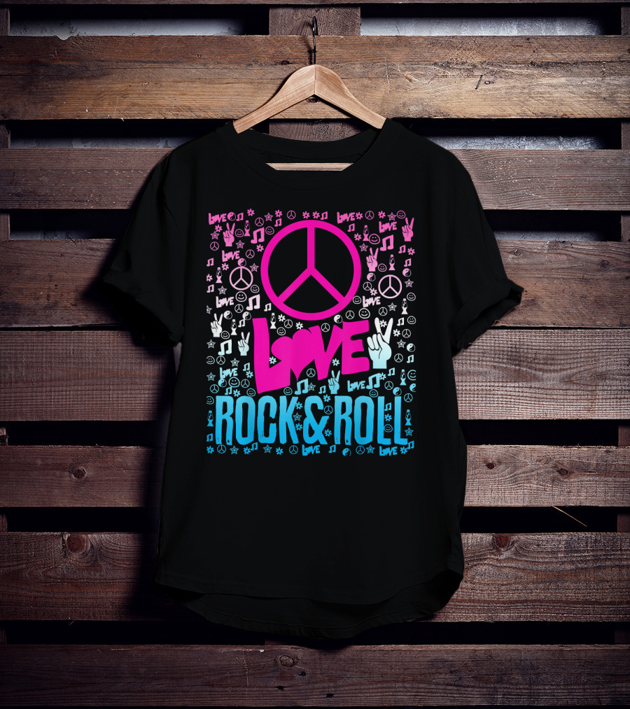 Peace Love Rock And Roll Music Icons And Hippie Symbols T-Shirt