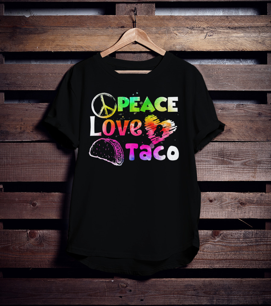PEACE LOVE TACO Funny Cinco De Mayo Colorful T-Shirt